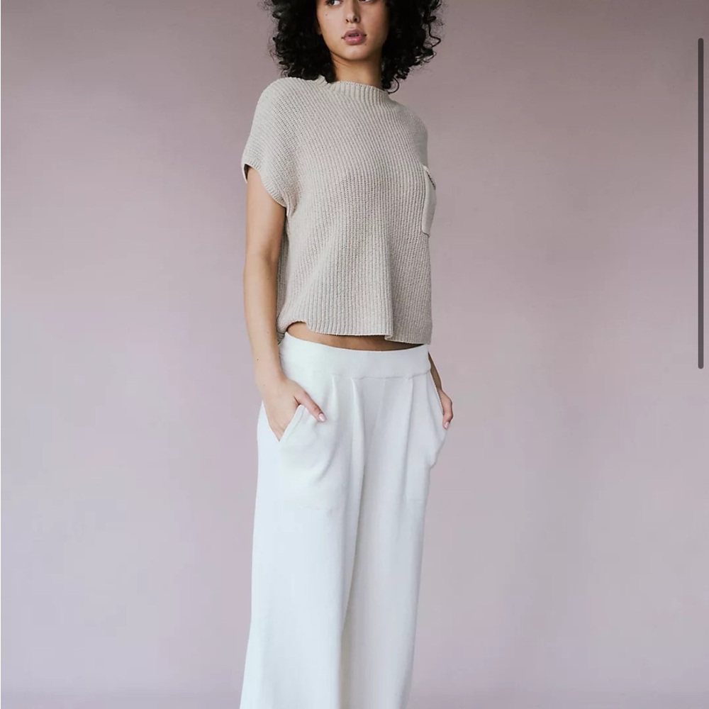 Free People Beige Knit Top and White Pants Freya Sweater Set brand new w/o tags